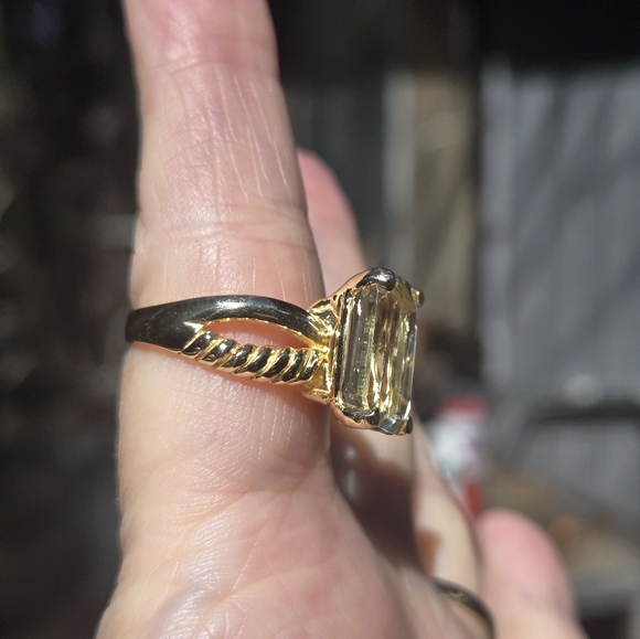 Green Amethyst 8k emerald cut sterling & gold ring sz9 - Picture 3 of 11